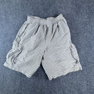 Vintage Sideout Cargo Shorts Mens 24x9 Gray Blue Plaid Cotton Elastic Waistband